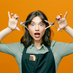 woman cutting curtain bangs