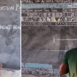 Ghanaian teacher uses blackboard