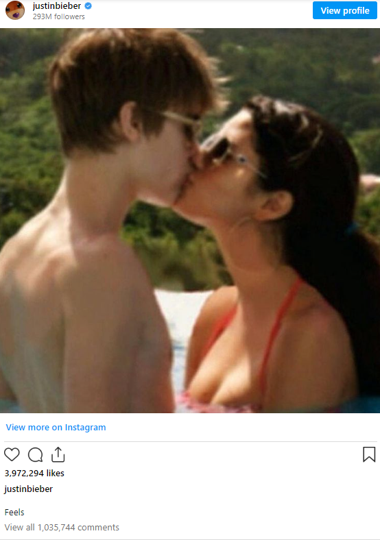 justin and selena instagram kiss