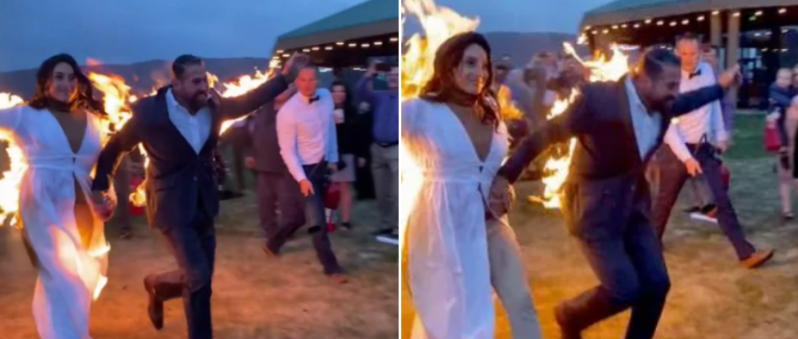 Bride and groom set themselves on fire