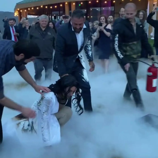 Bride and groom set themselves on fire