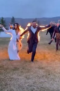 Bride and groom set themselves on fire