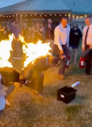 Bride and groom set themselves on fire