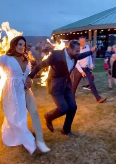 Bride and groom set themselves on fire