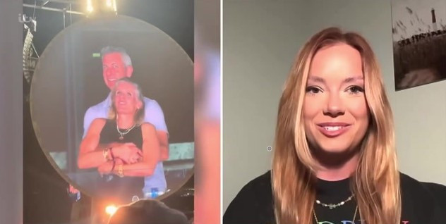 Grace Springer filming the Coldplay concert viral video that exposed a CEO and employee on the jumbotron screen.